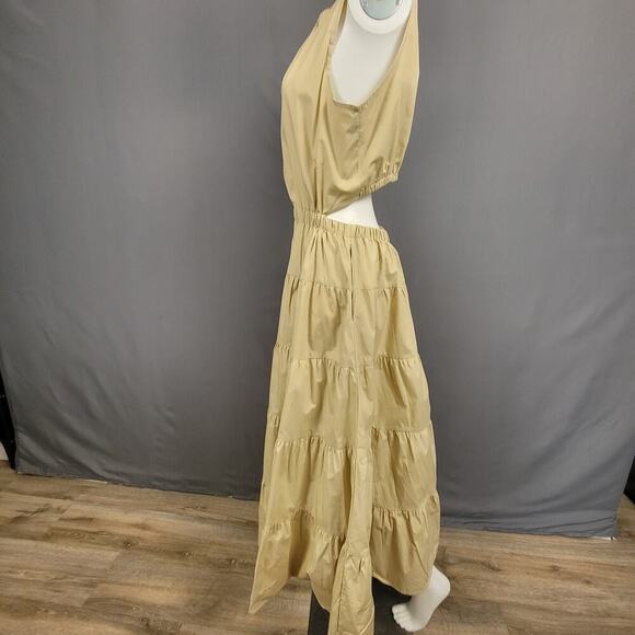 Merci Cream Ruched Mini Dress XS Open Back Ruffle Sleeve Romantic - Picture 3 of 9